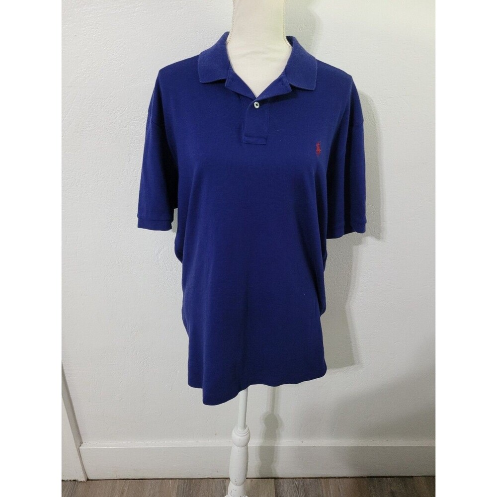 Blue Polo Ralph Lauren 100% Cotton Polo Preppy Business Casual Short Sleve L